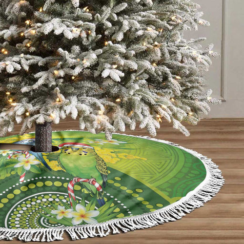 Budgerigar Australia Christmas Tree Skirt Budgies Golden Wattle Aboriginal Green - Aussie Hoodie