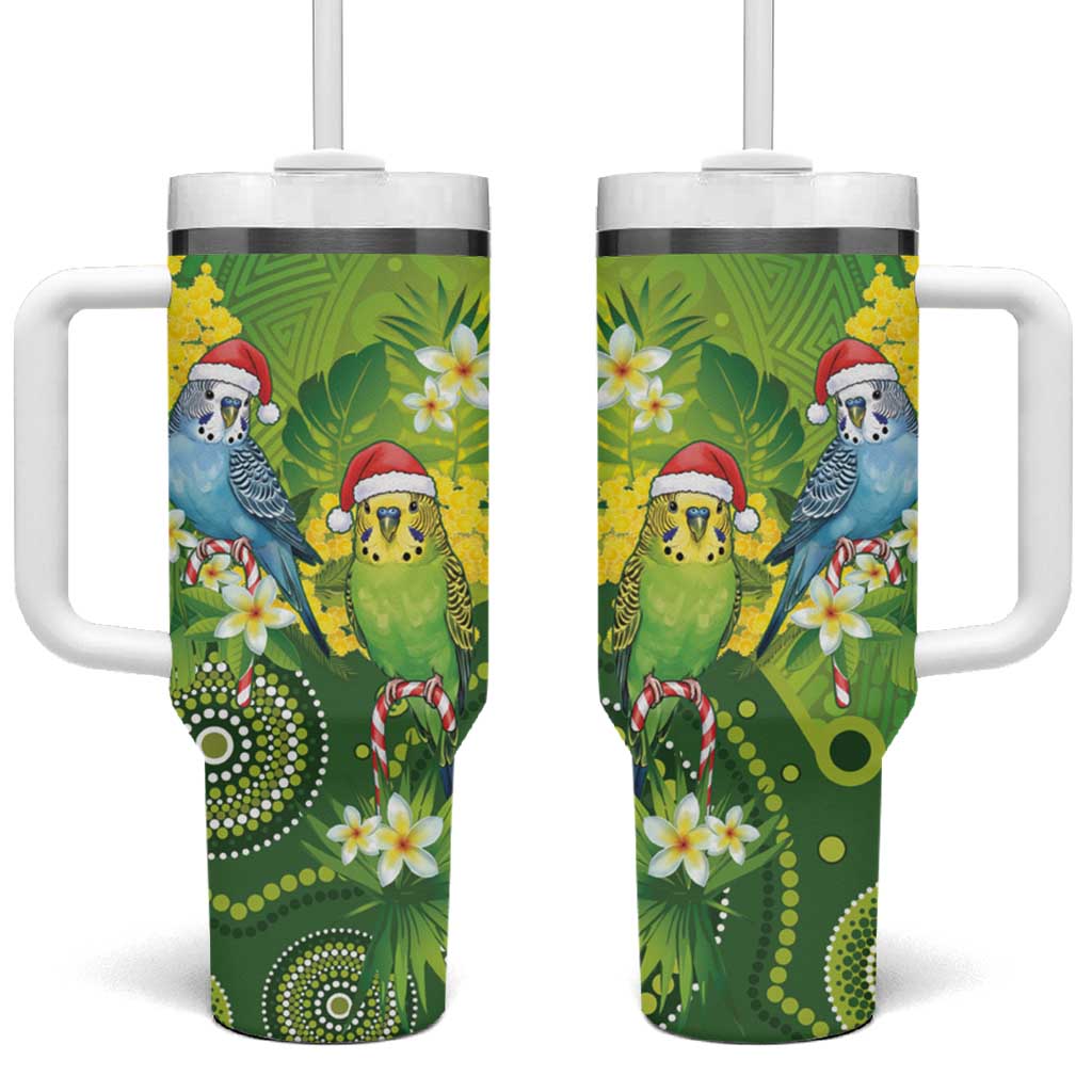 Budgerigar Australia Christmas Tumbler With Handle Budgies Golden Wattle Aboriginal Green - Aussie Hoodie