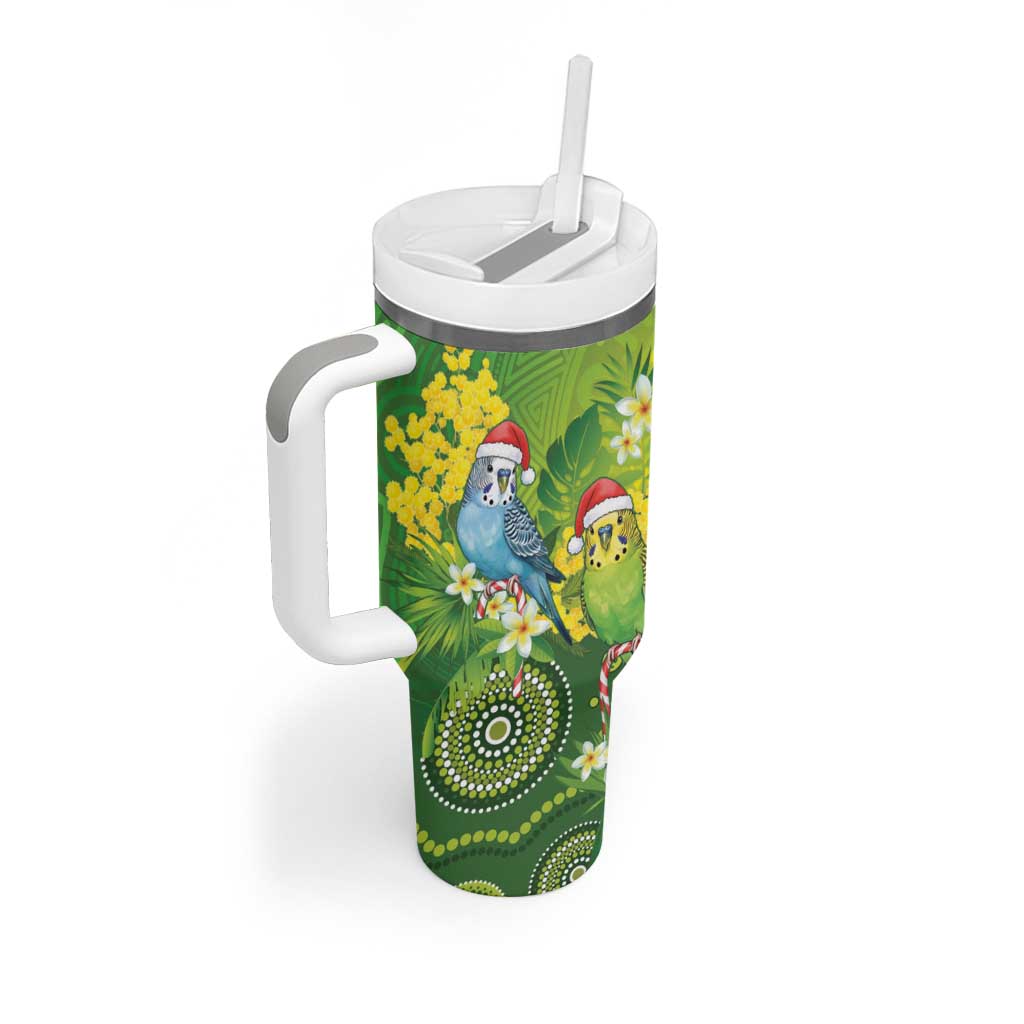Budgerigar Australia Christmas Tumbler With Handle Budgies Golden Wattle Aboriginal Green - Aussie Hoodie