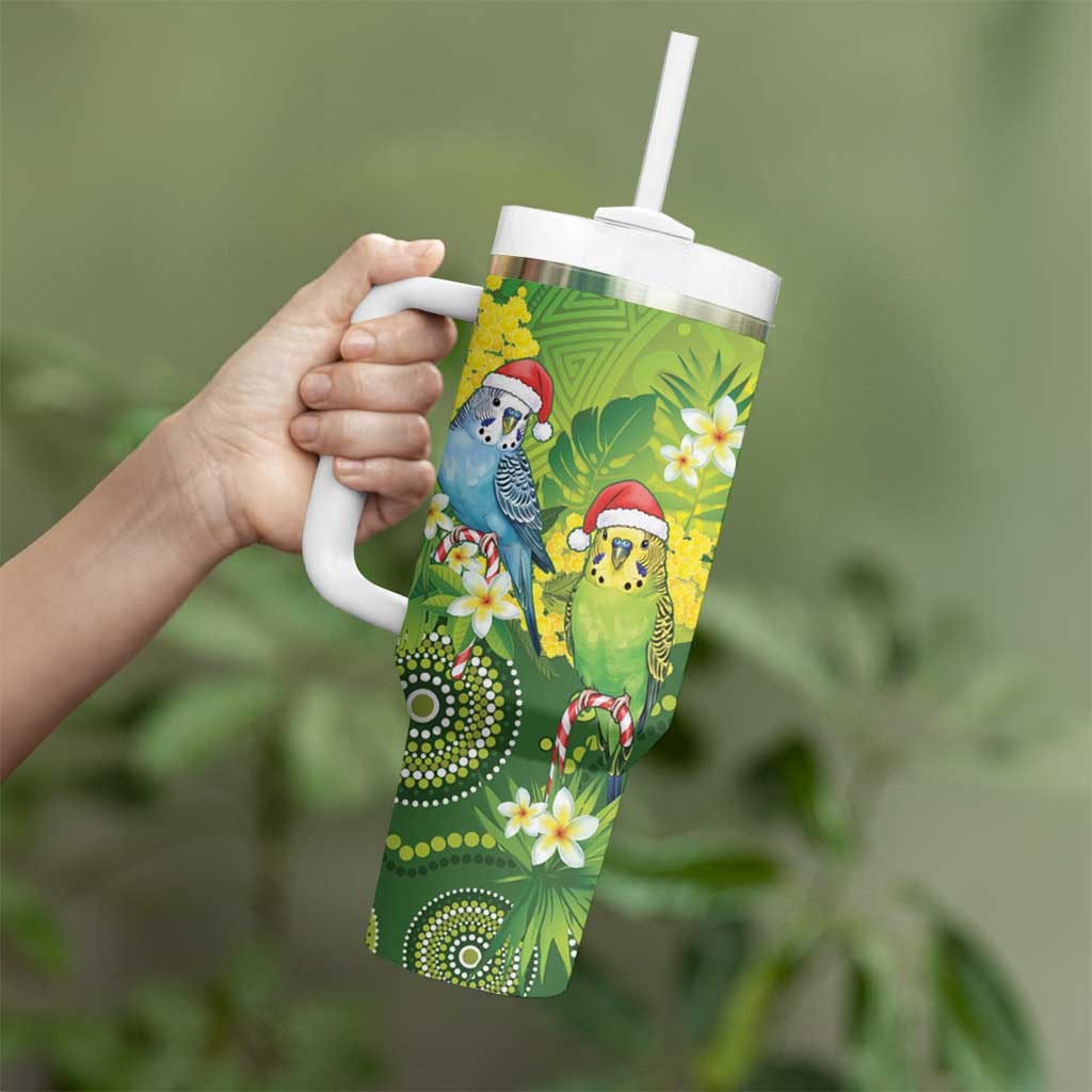 Budgerigar Australia Christmas Tumbler With Handle Budgies Golden Wattle Aboriginal Green - Aussie Hoodie