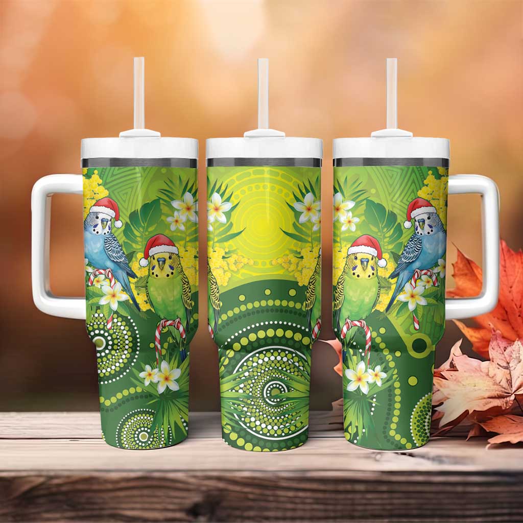 Budgerigar Australia Christmas Tumbler With Handle Budgies Golden Wattle Aboriginal Green - Aussie Hoodie