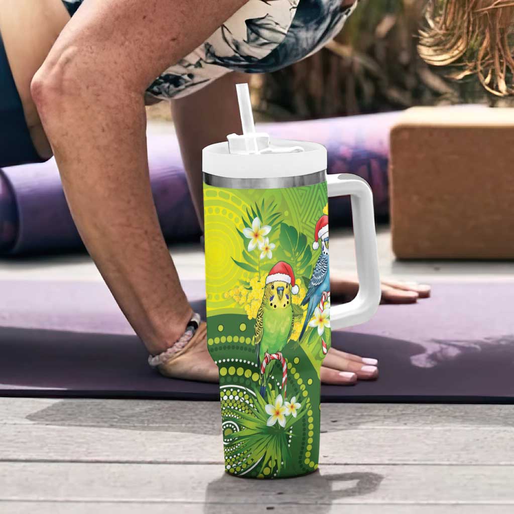 Budgerigar Australia Christmas Tumbler With Handle Budgies Golden Wattle Aboriginal Green - Aussie Hoodie