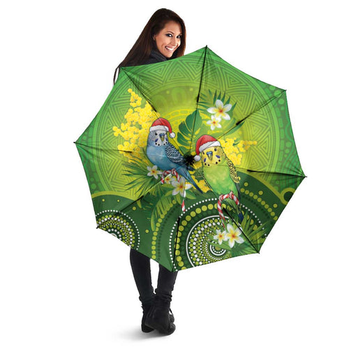 Budgerigar Australia Christmas Umbrella Budgies Golden Wattle Aboriginal Green - Aussie Hoodie