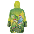Budgerigar Australia Christmas Wearable Blanket Hoodie Budgies Golden Wattle Aboriginal Green - Aussie Hoodie