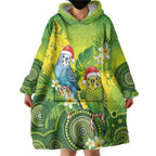 Budgerigar Australia Christmas Wearable Blanket Hoodie Budgies Golden Wattle Aboriginal Green - Aussie Hoodie