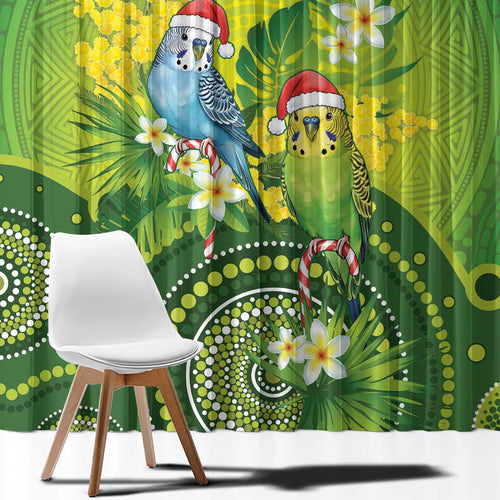 Budgerigar Australia Christmas Window Curtain Budgies Golden Wattle Aboriginal Green - Aussie Hoodie