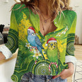 Budgerigar Australia Christmas Women Casual Shirt Budgies Golden Wattle Aboriginal Green - Aussie Hoodie