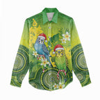 Budgerigar Australia Christmas Women Casual Shirt Budgies Golden Wattle Aboriginal Green - Aussie Hoodie