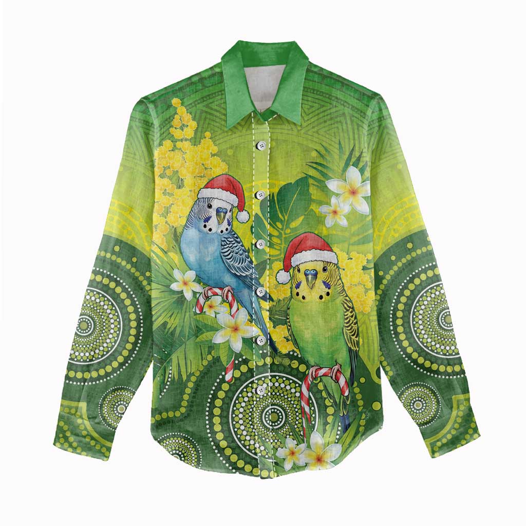 Budgerigar Australia Christmas Women Casual Shirt Budgies Golden Wattle Aboriginal Green - Aussie Hoodie