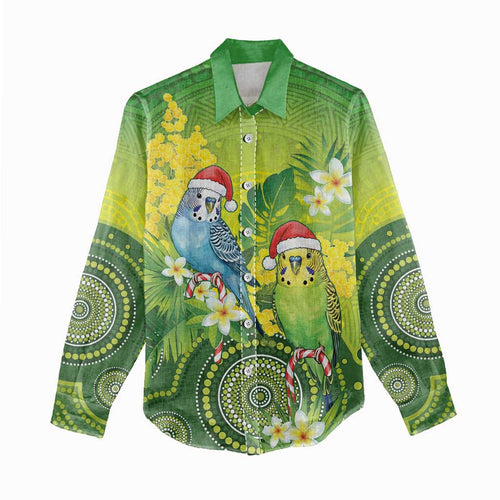 Budgerigar Australia Christmas Women Casual Shirt Budgies Golden Wattle Aboriginal Green - Aussie Hoodie