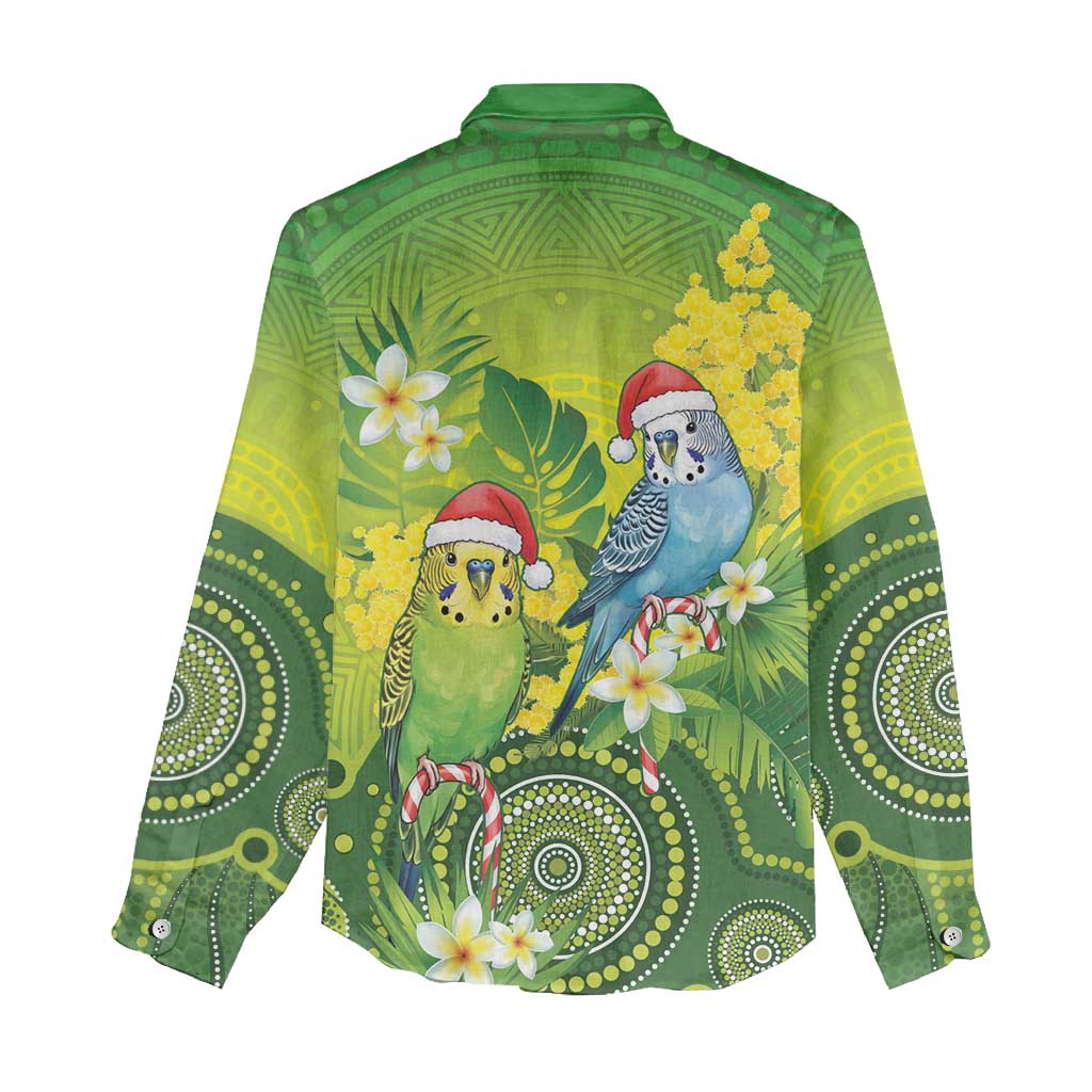 Budgerigar Australia Christmas Women Casual Shirt Budgies Golden Wattle Aboriginal Green - Aussie Hoodie