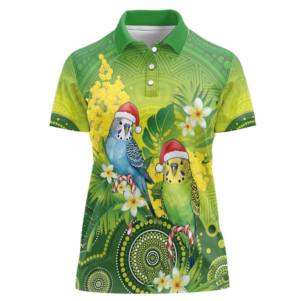 Budgerigar Australia Christmas Women Polo Shirt Budgies Golden Wattle Aboriginal Green - Aussie Hoodie