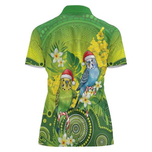 Budgerigar Australia Christmas Women Polo Shirt Budgies Golden Wattle Aboriginal Green - Aussie Hoodie