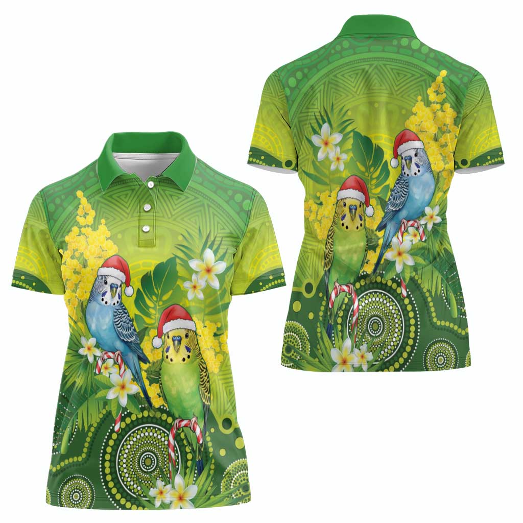 Budgerigar Australia Christmas Women Polo Shirt Budgies Golden Wattle Aboriginal Green - Aussie Hoodie