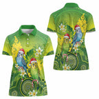 Budgerigar Australia Christmas Women Polo Shirt Budgies Golden Wattle Aboriginal Green - Aussie Hoodie