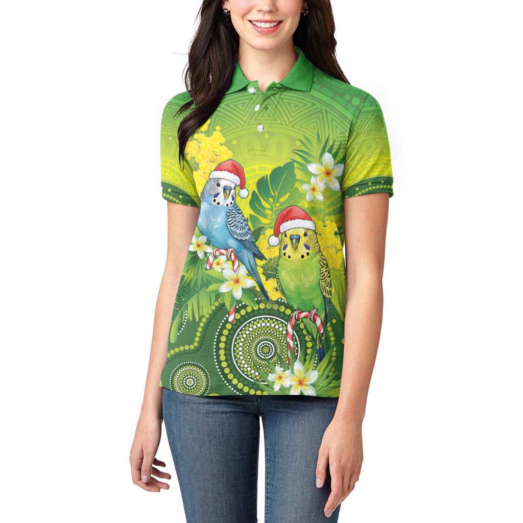 Budgerigar Australia Christmas Women Polo Shirt Budgies Golden Wattle Aboriginal Green - Aussie Hoodie