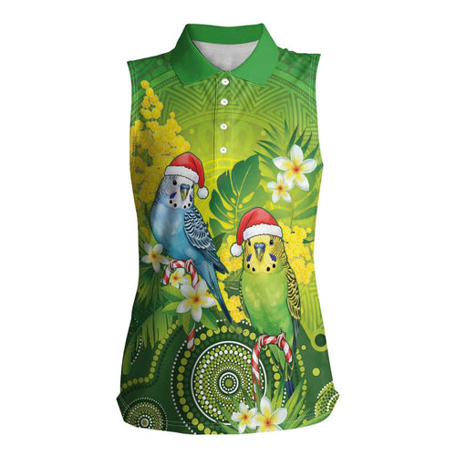 Budgerigar Australia Christmas Women Sleeveless Polo Shirt Budgies Golden Wattle Aboriginal Green - Aussie Hoodie