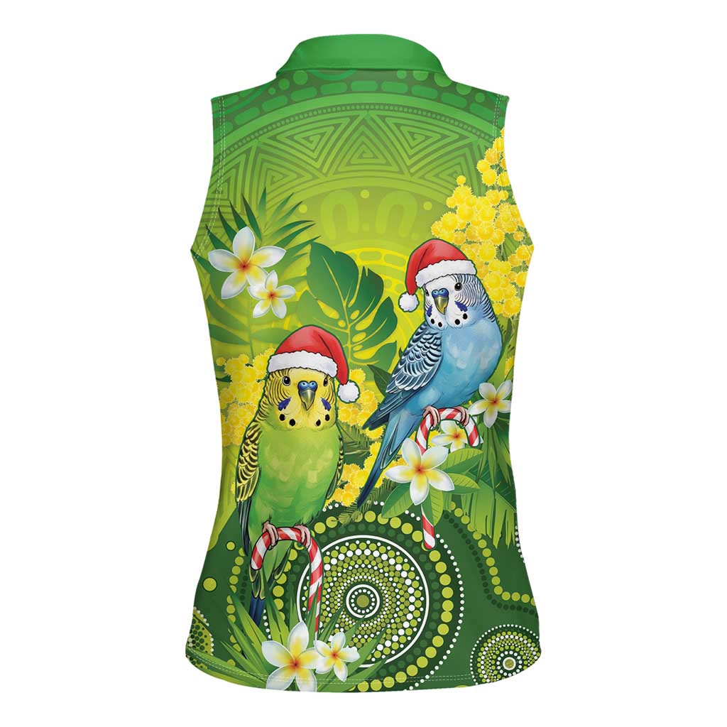 Budgerigar Australia Christmas Women Sleeveless Polo Shirt Budgies Golden Wattle Aboriginal Green - Aussie Hoodie