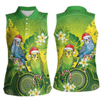 Budgerigar Australia Christmas Women Sleeveless Polo Shirt Budgies Golden Wattle Aboriginal Green - Aussie Hoodie