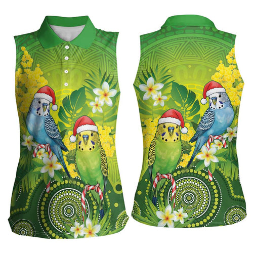 Budgerigar Australia Christmas Women Sleeveless Polo Shirt Budgies Golden Wattle Aboriginal Green - Aussie Hoodie