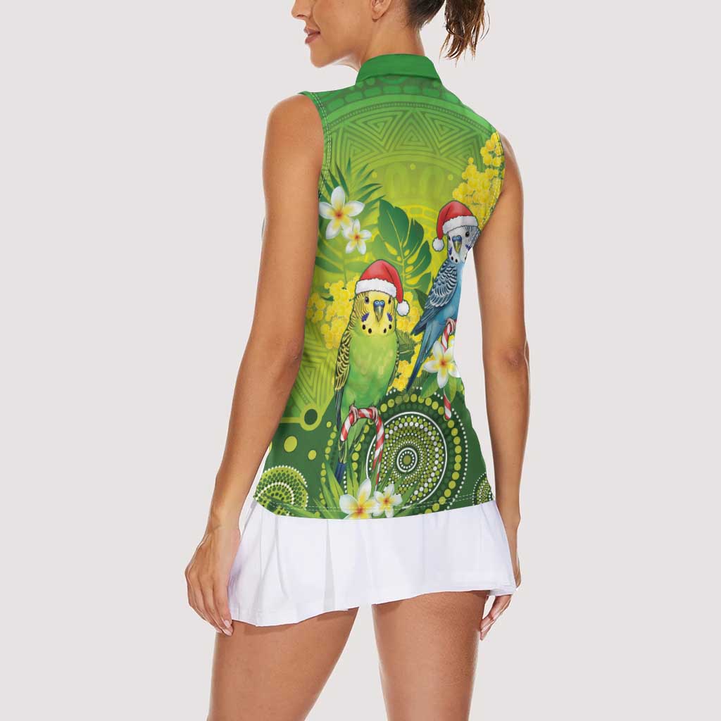 Budgerigar Australia Christmas Women Sleeveless Polo Shirt Budgies Golden Wattle Aboriginal Green - Aussie Hoodie