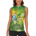 Budgerigar Australia Christmas Women Sleeveless Polo Shirt Budgies Golden Wattle Aboriginal Green - Aussie Hoodie