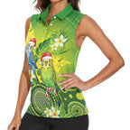 Budgerigar Australia Christmas Women Sleeveless Polo Shirt Budgies Golden Wattle Aboriginal Green - Aussie Hoodie