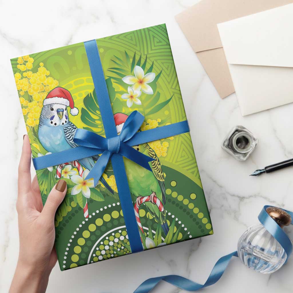 Budgerigar Australia Christmas Wrapping Paper Budgies Golden Wattle Aboriginal Green - Aussie Hoodie