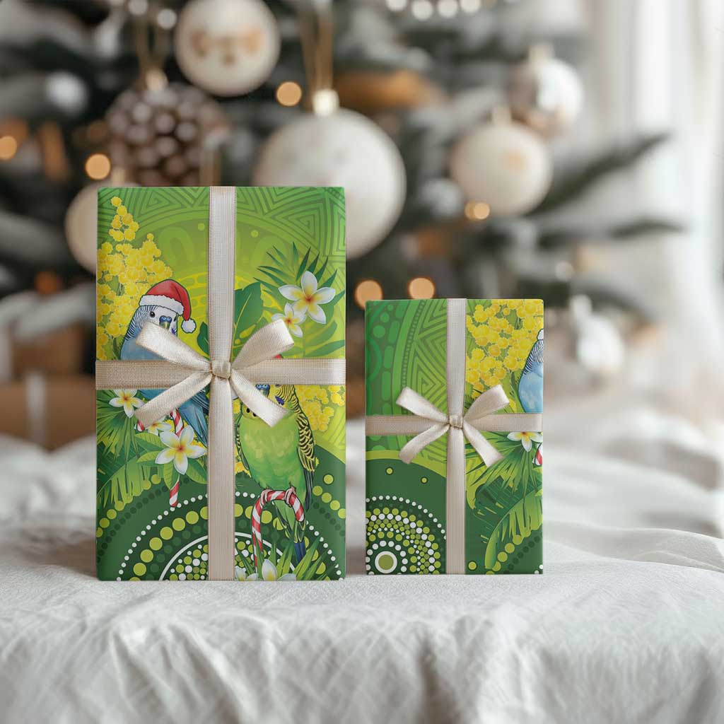 Budgerigar Australia Christmas Wrapping Paper Budgies Golden Wattle Aboriginal Green - Aussie Hoodie