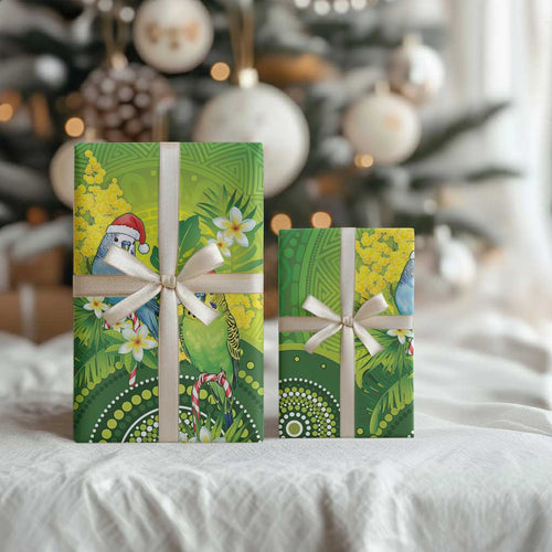 Budgerigar Australia Christmas Wrapping Paper Budgies Golden Wattle Aboriginal Green - Aussie Hoodie
