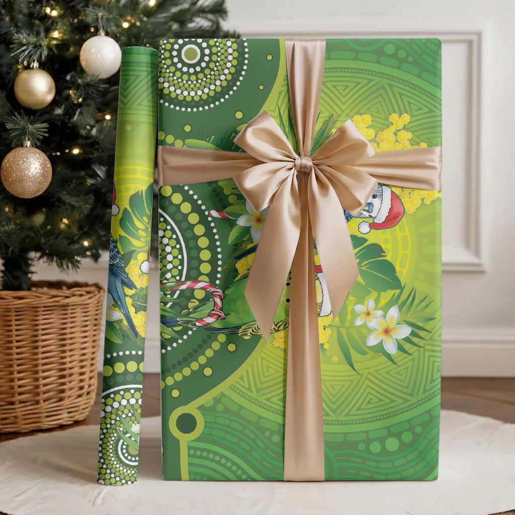 Budgerigar Australia Christmas Wrapping Paper Budgies Golden Wattle Aboriginal Green - Aussie Hoodie