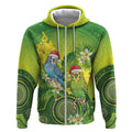 Budgerigar Australia Christmas Zip Hoodie Budgies Golden Wattle Aboriginal Green - Aussie Hoodie