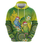 Budgerigar Australia Christmas Zip Hoodie Budgies Golden Wattle Aboriginal Green - Aussie Hoodie