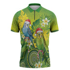 Budgerigar Australia Christmas Zipper Polo Shirt Budgies Golden Wattle Aboriginal Green - Aussie Hoodie