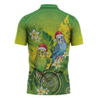 Budgerigar Australia Christmas Zipper Polo Shirt Budgies Golden Wattle Aboriginal Green - Aussie Hoodie