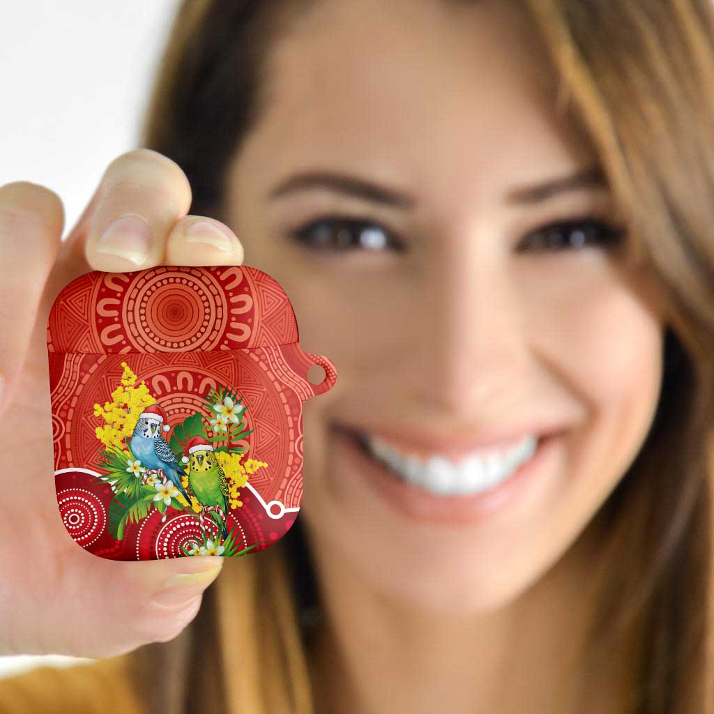 Budgerigar Australia Christmas AirPods Case Budgies Golden Wattle Aboriginal Red - Aussie Hoodie
