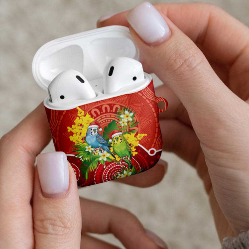 Budgerigar Australia Christmas AirPods Case Budgies Golden Wattle Aboriginal Red - Aussie Hoodie