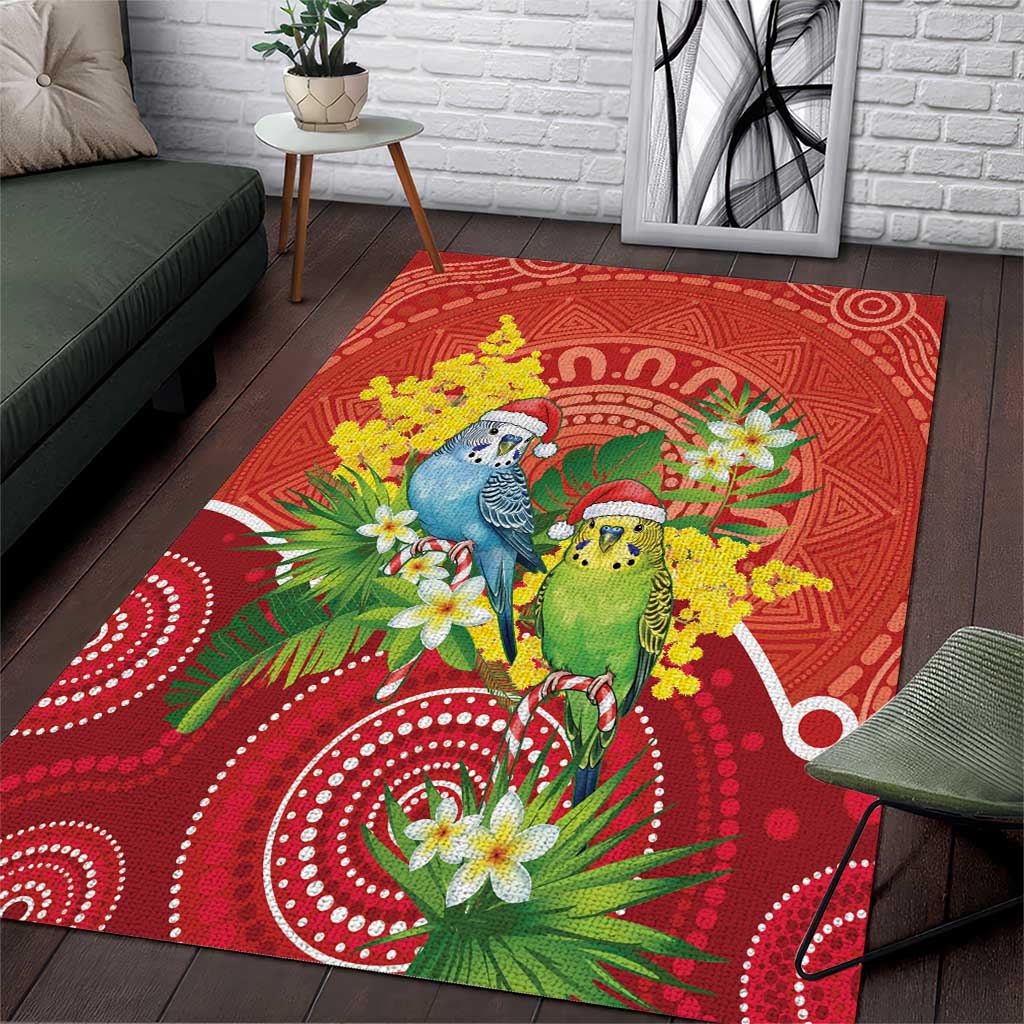 Budgerigar Australia Christmas Area Rug Budgies Golden Wattle Aboriginal Red - Aussie Hoodie
