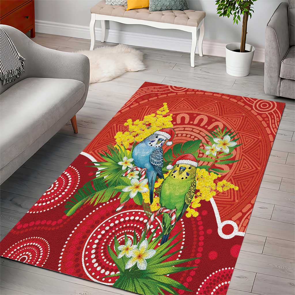 Budgerigar Australia Christmas Area Rug Budgies Golden Wattle Aboriginal Red - Aussie Hoodie