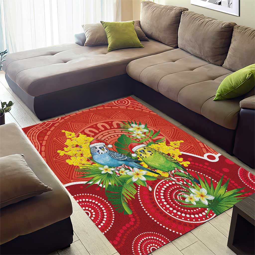 Budgerigar Australia Christmas Area Rug Budgies Golden Wattle Aboriginal Red - Aussie Hoodie