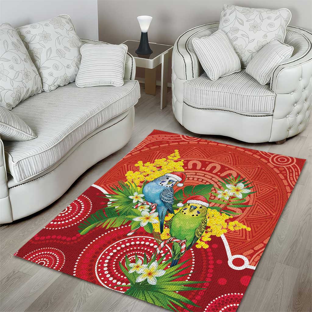 Budgerigar Australia Christmas Area Rug Budgies Golden Wattle Aboriginal Red - Aussie Hoodie