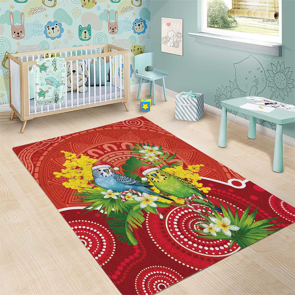 Budgerigar Australia Christmas Area Rug Budgies Golden Wattle Aboriginal Red - Aussie Hoodie