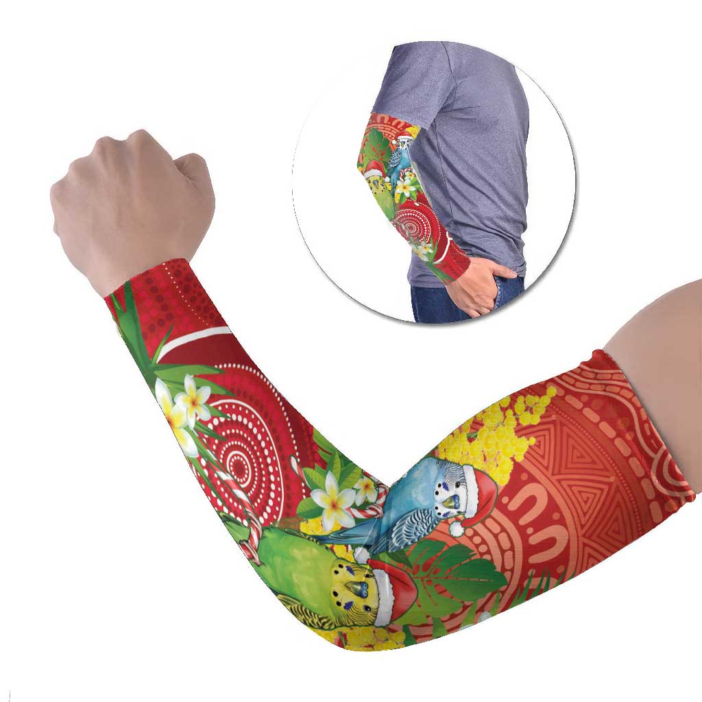 Budgerigar Australia Christmas Arm Sleeves Budgies Golden Wattle Aboriginal Red - Aussie Hoodie