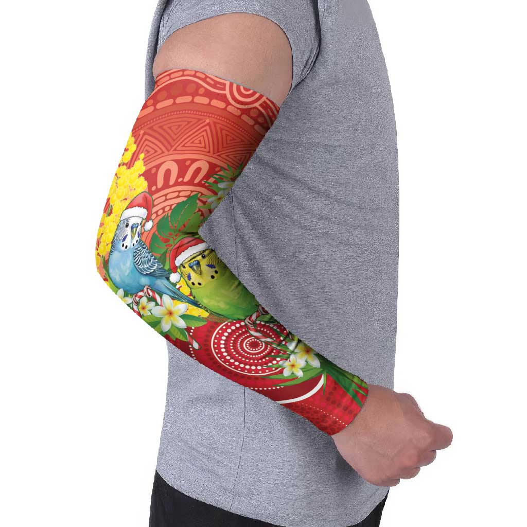 Budgerigar Australia Christmas Arm Sleeves Budgies Golden Wattle Aboriginal Red - Aussie Hoodie