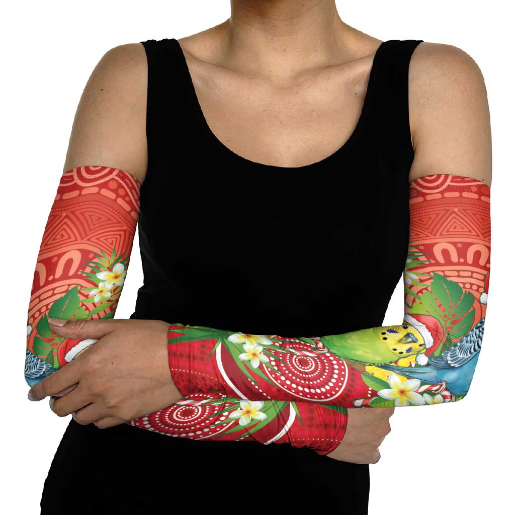 Budgerigar Australia Christmas Arm Sleeves Budgies Golden Wattle Aboriginal Red - Aussie Hoodie