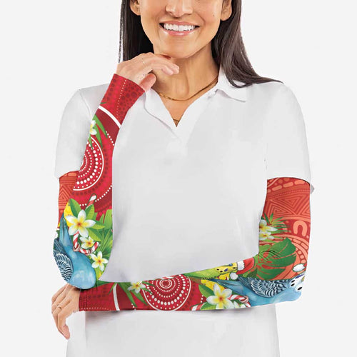 Budgerigar Australia Christmas Arm Sleeves Budgies Golden Wattle Aboriginal Red - Aussie Hoodie