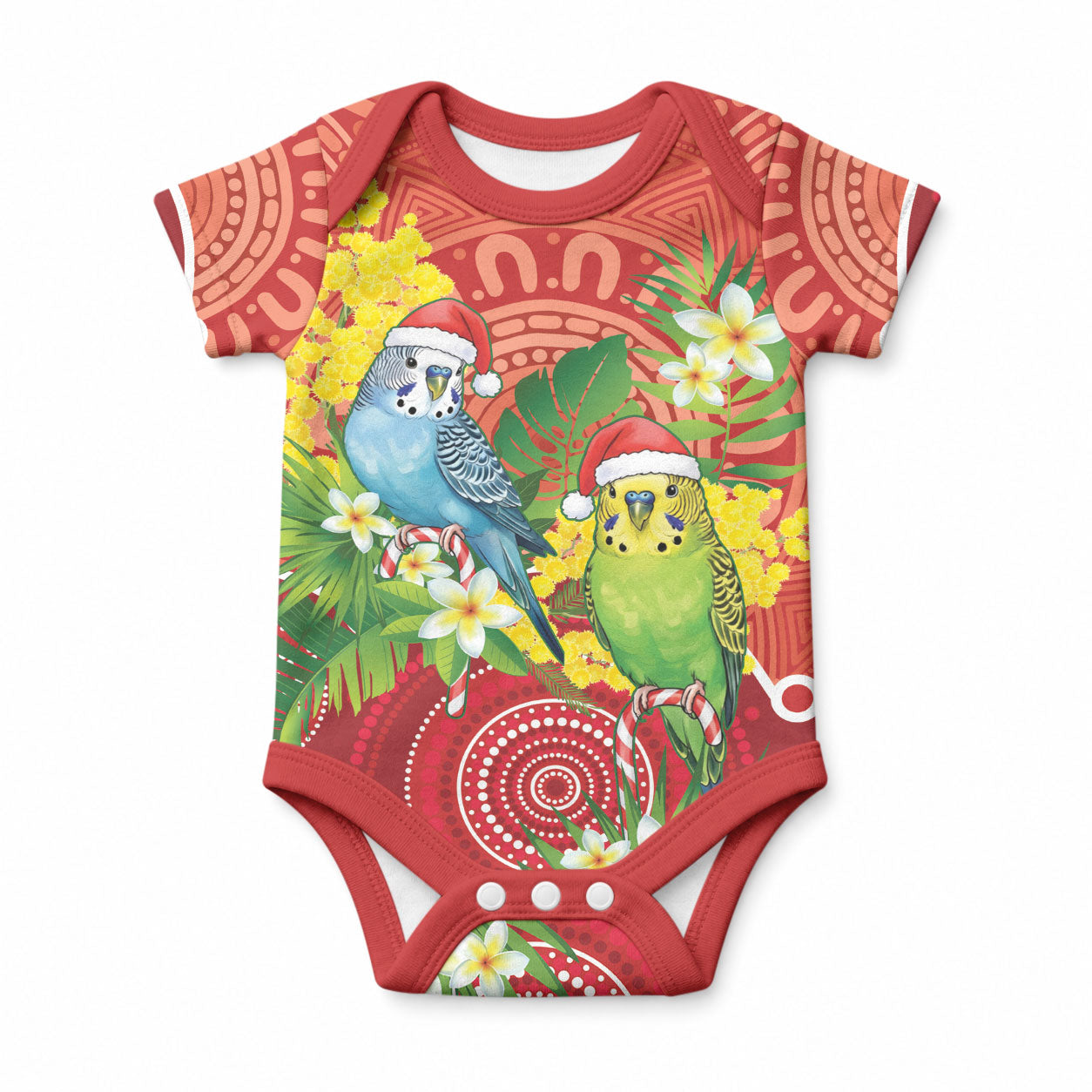 Budgerigar Australia Christmas Baby Onesie Budgies Golden Wattle Aboriginal Red