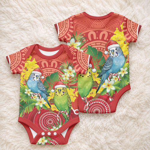 Budgerigar Australia Christmas Baby Onesie Budgies Golden Wattle Aboriginal Red