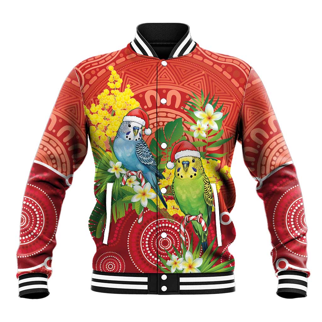 Budgerigar Australia Christmas Baseball Jacket Budgies Golden Wattle Aboriginal Red - Aussie Hoodie