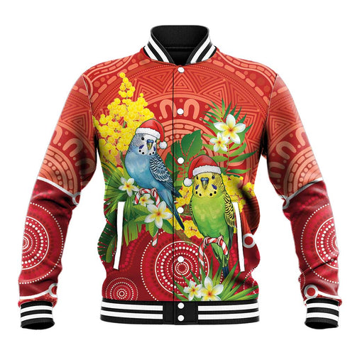 Budgerigar Australia Christmas Baseball Jacket Budgies Golden Wattle Aboriginal Red - Aussie Hoodie